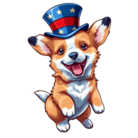 4 .. von Juli Corgi tragen ein amerikanisch Flagge Hut ai generativ png