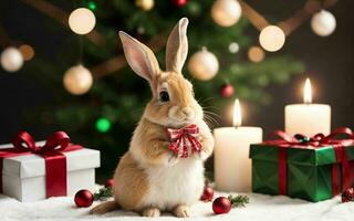 conejito celebrando Navidad en estilo ai generado foto