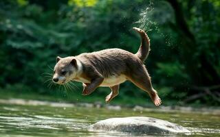 Playful Otter Diving and Splashing in the Crystal-Clear Lake ai generated photo