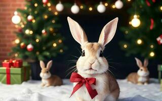 conejito celebrando Navidad en estilo ai generado foto