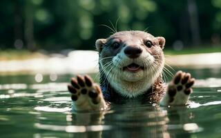 Playful Otter Diving and Splashing in the Crystal-Clear Lake ai generated photo