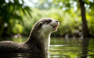 Playful Otter Diving and Splashing in the Crystal-Clear Lake ai generated photo