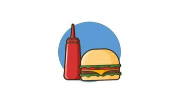 animato illustrazione di gustoso hamburger e salsa cartone animato. adatto per ristorante promozione. video