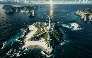 The Concept of Safety and Solitude in a Small Island Lighthouse ai generated photo