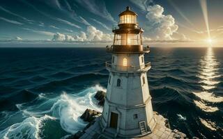 el concepto de la seguridad y soledad en un pequeño isla faro ai generado foto