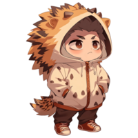 Cute Chibi Boy Wearing A Hedgehog Hoodie AI Generative png