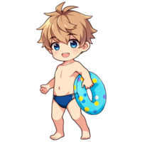 carino chibi ragazzo su nuoto abbigliamento ai generativo png