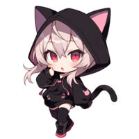 Cute Chibi Girl Wearing A Cat Hoodie AI Generative png