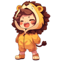 mignonne chibi garçon portant une Lion sweat à capuche ai génératif png