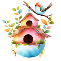 Watercolor Birdhouse Clipart AI Generative png
