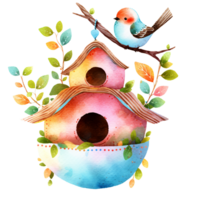 Aquarell Vogelhaus Clip Art ai generativ png