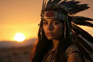 native american man indian tribe portrait in front of nature photo