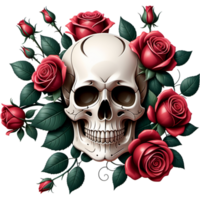cráneo y rosas. ai generativo png