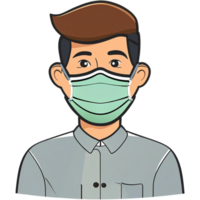 Cartoon man wearing face medical mask. AI Generative png