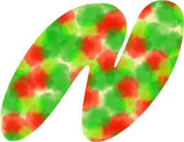 Anglais des lettres n de aquarelle points de fête rouge et vert aquarelle points créer une Noël atmosphère png