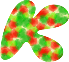 english letters K of watercolor dots Festive red and green watercolor dots create a Christmas atmosphere png