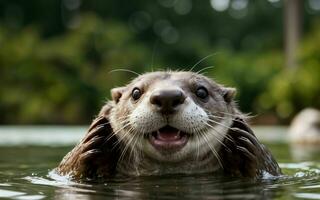 Playful Otter Diving and Splashing in the Crystal-Clear Lake ai generated photo