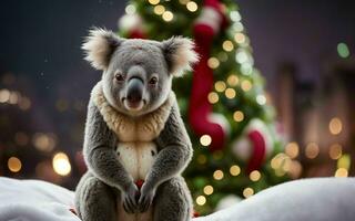 de koala Navidad celebracion festivo espíritu en el salvaje ai generado foto