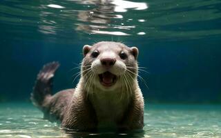 Playful Otter Diving and Splashing in the Crystal-Clear Lake ai generated photo