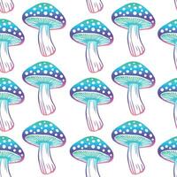Seamless pattern. Vector flat fly agaric mushroom white background. amanita. psychedelic colors