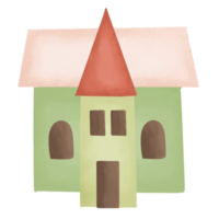 cute decorative simple houses, childrens illustration in watercolor png