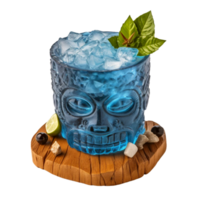 een schedel met een blauw drinken generatief ai png