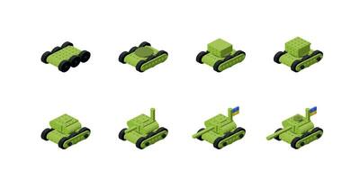 step-by-step instructions for assembling a tank from bricks. Vector. Vector