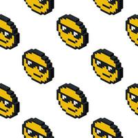 Pattern of cool yellow emoticons in isometry. Vector