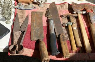 Old and antique items are sold at a flea market in Israel. photo