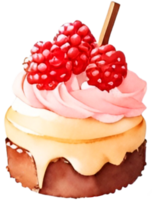 ai generiert Aquarell Obst Beere Nachtisch, Süßigkeiten Rosa Kuchen kawaii Clip Art bündeln, Essen Blogger Bäckerei, Kekse süß Gebäck png