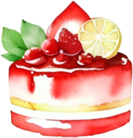 ai generato acquerello frutta bacca dolce, dolci rosa torta kawaii clipart fascio, cibo blogger forno, biscotti carino pasticcini png