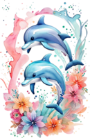ai generato sirene asilo acquerello clipart, subacqueo delfino mare ragazze kawaii, carino bambini pastello progettista adesivi png