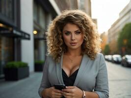 beautiful business women standing outside the building. Generative ai photo