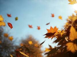 otoño hoja que cae naturaleza antecedentes. ai generativo foto