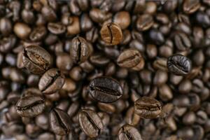 Brown Roasted Coffee Beans Closeup On, selective focus, soft focus. photo