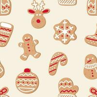 Gingerbread cookies pattern. Flat cartoon style vector