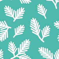 White spruce branch silhouette seamless pattern green background. Winter plant pattern in flat style for paper, fabric, decorations. vector