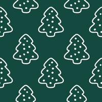Fir tree cute doodle background. Dark green christmas winter seamless pattern for paper, fabric, decoration. Vector illustration