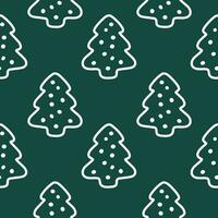 Fir tree cute doodle background. Dark green christmas winter seamless pattern for paper, fabric, decoration. Vector illustration