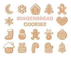Gingerbread cookies collection. Flat cartoon style. vector
