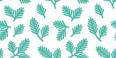 Spruce branch silhouette seamless pattern white background. Winter fir tree pattern in flat style for paper, fabric, decorations. vector