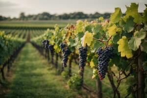 a fresh grapes farm, black grapes. Generative AI photo