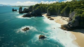 an aerial photograph with the camera pointing straight down at the Phi-phi beach. AI Generative photo