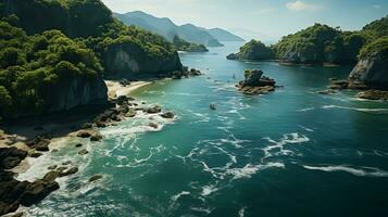 an aerial photograph with the camera pointing straight down at the Phi-phi beach. AI Generative photo