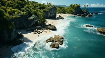 an aerial photograph with the camera pointing straight down at the Phi-phi beach. AI Generative photo
