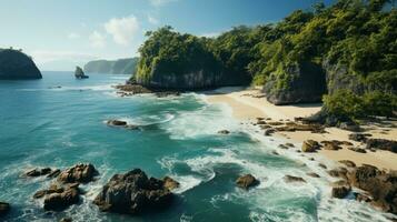 an aerial photograph with the camera pointing straight down at the Phi-phi beach. AI Generative photo