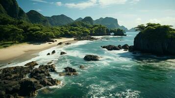 an aerial photograph with the camera pointing straight down at the Phi-phi beach. AI Generative photo