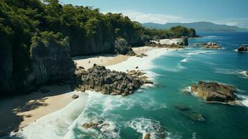 an aerial photograph with the camera pointing straight down at the Phi-phi beach. AI Generative photo
