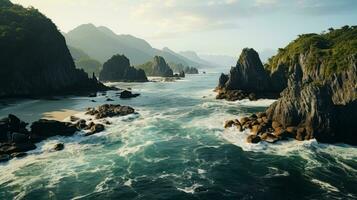 an aerial photograph with the camera pointing straight down at the Phi-phi beach. AI Generative photo