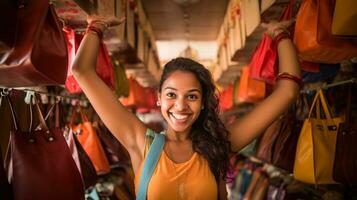 ai generative  People of different ethnicity, age and gender holding christmas shopping gift bags in mall all over the world photo